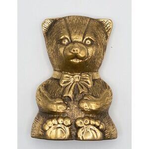 Vintage T.H.C. Lacquered Solid Brass Teddy Bear Figurine Korea Paperweight Decor